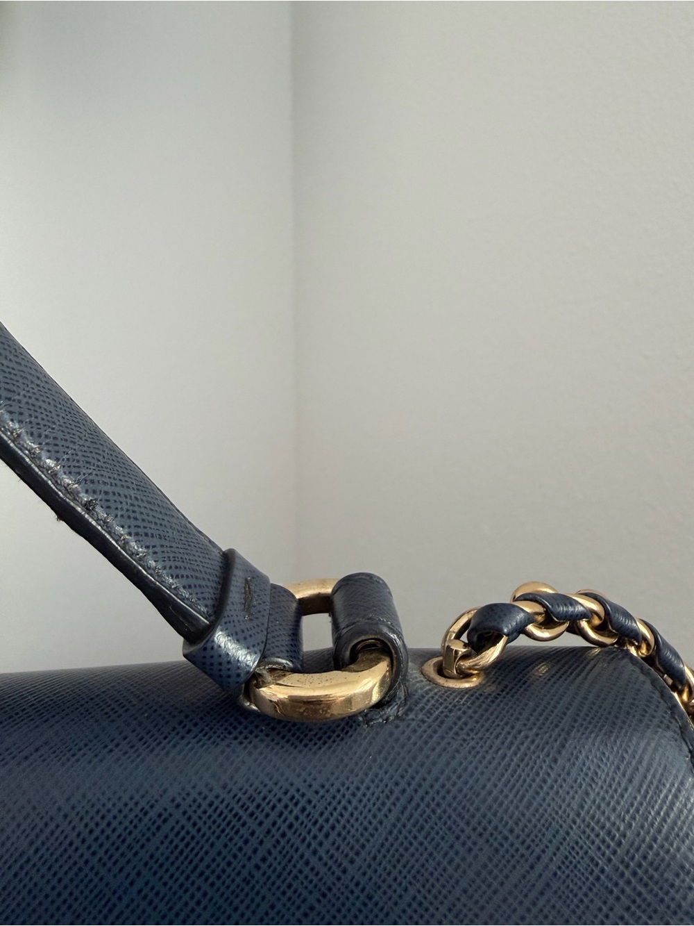 Salvatore Ferragamo Navy Saffiano Leather Vara Shoulder Bag with Gold Hardware - Picture 9 of 16